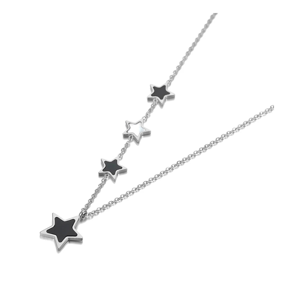 Trendy Black Acrylic Star Choker Necklace for Women - Original Titanium Stainless Steel with Charm Pendant