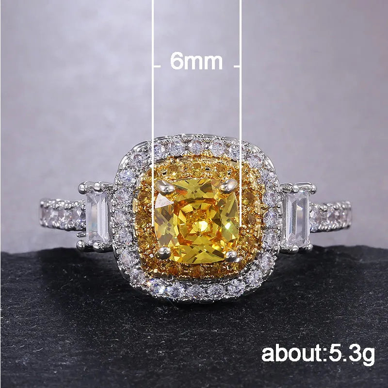 Elegant Sterling Silver CZ Stone Ring with Yellow Quartz - Perfect Engagement and Fashion Jewelry for Women