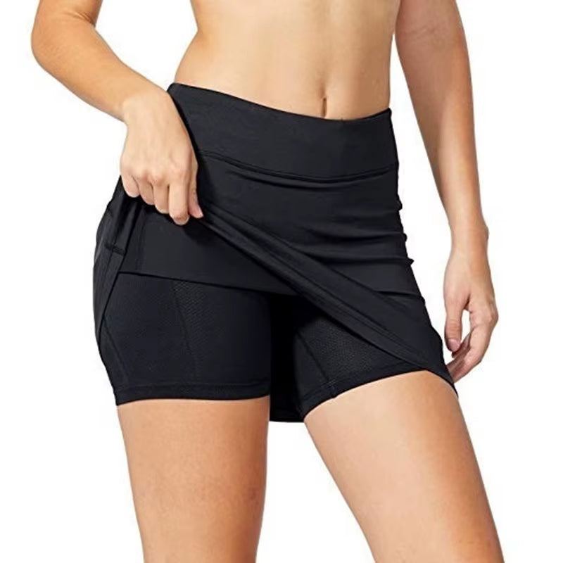 Women'S Tennis Skirts Inner Shorts Elastic Sports Golves Skorts with Phone Pockets Sexy Fitness High Waist Yoga Dancing Shorts