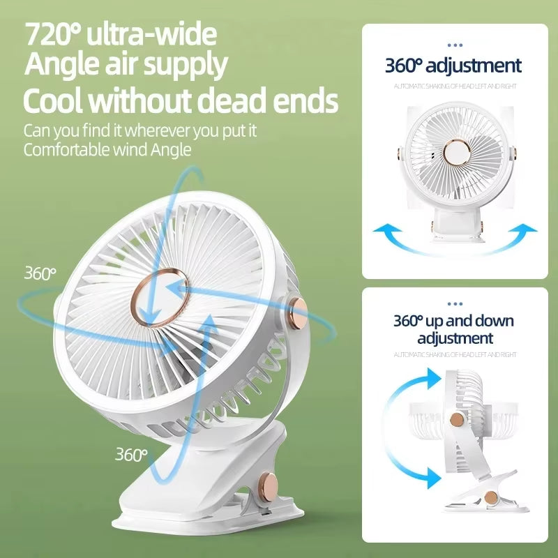 Xiaomi 8000mAh Rechargeable Clip-On Fan - 3 Speed Quiet Air Circulator with LED Light for Home and Camping