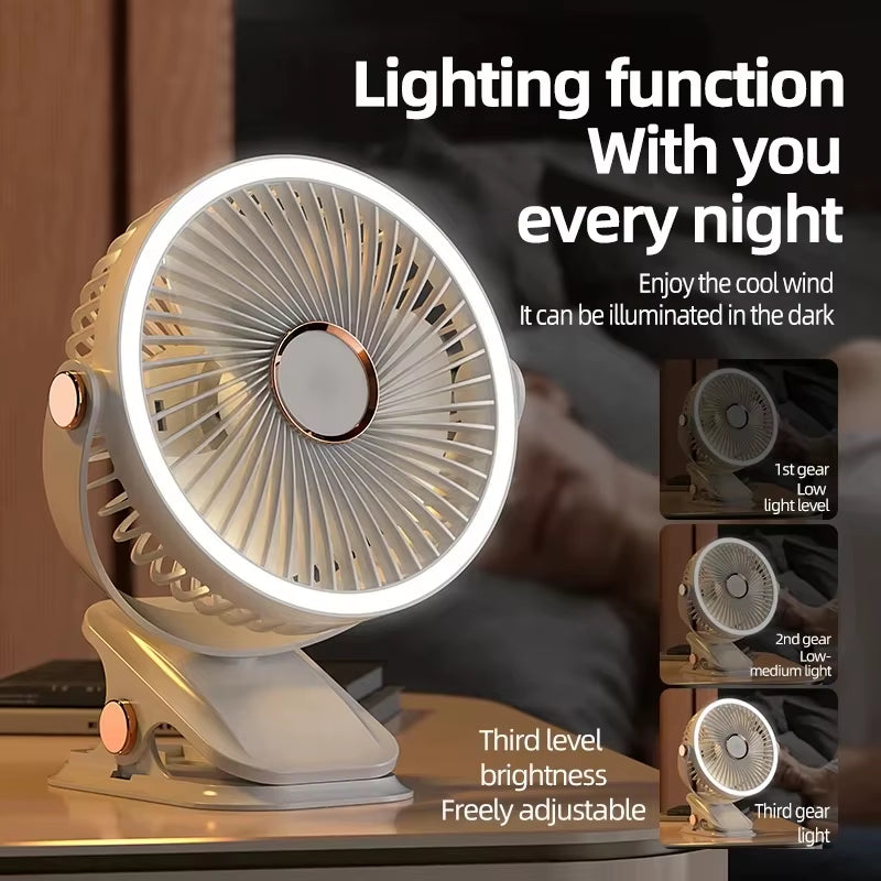 Xiaomi 8000mAh Rechargeable Clip-On Fan - 3 Speed Quiet Air Circulator with LED Light for Home and Camping