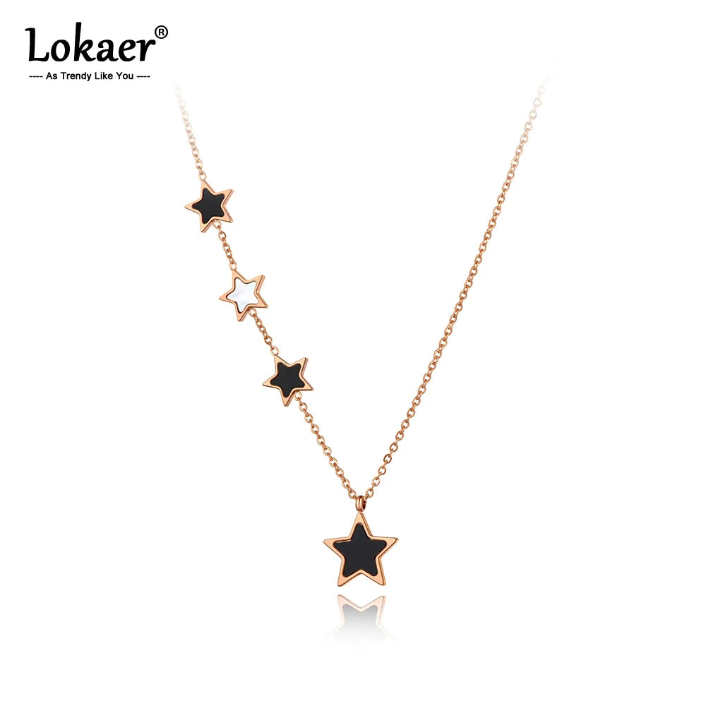 Trendy Black Acrylic Star Choker Necklace for Women - Original Titanium Stainless Steel with Charm Pendant
