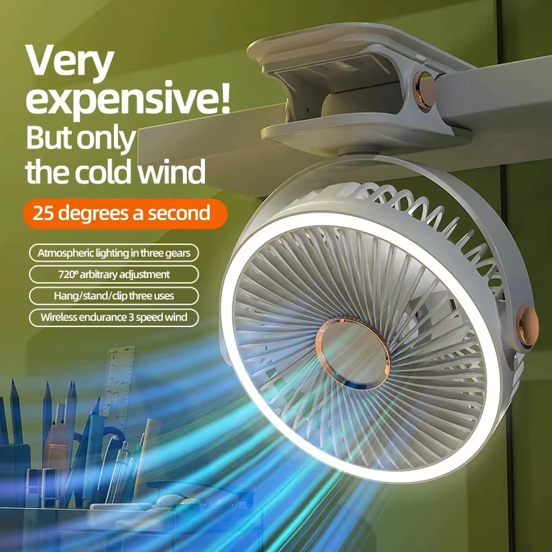 Xiaomi 8000mAh Rechargeable Clip-On Fan - 3 Speed Quiet Air Circulator with LED Light for Home and Camping