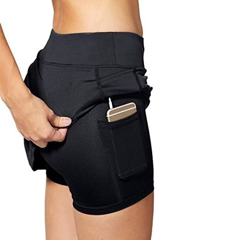 Women'S Tennis Skirts Inner Shorts Elastic Sports Golves Skorts with Phone Pockets Sexy Fitness High Waist Yoga Dancing Shorts
