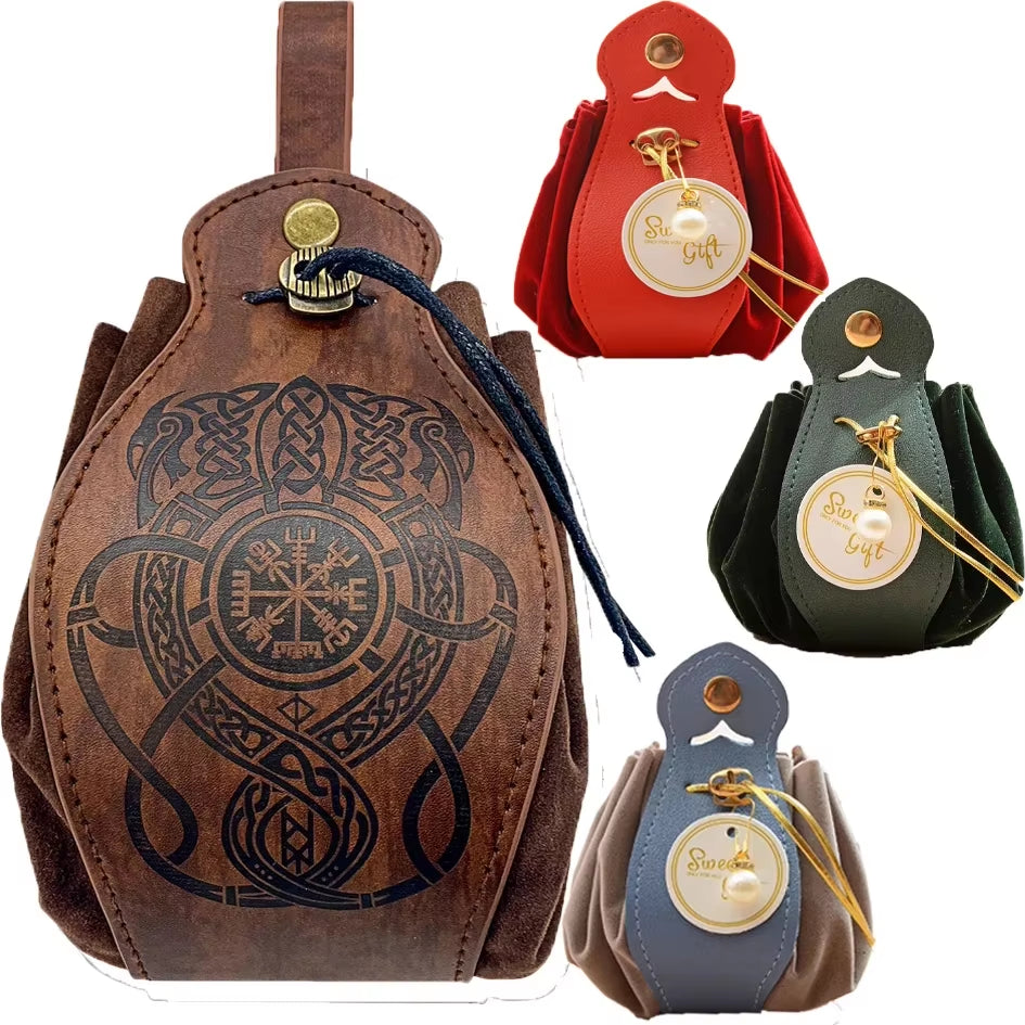 Celtic Design Genuine Leather D&D Dice Bag Tray - Cute Drawstring Pouch for RPG Gifts & Coin Purse
