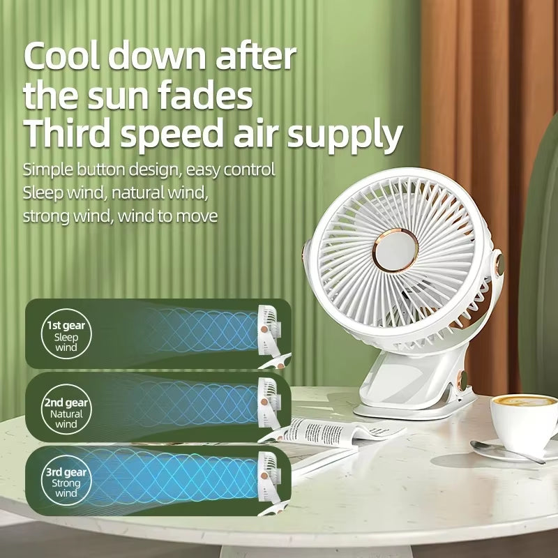 Xiaomi 8000mAh Rechargeable Clip-On Fan - 3 Speed Quiet Air Circulator with LED Light for Home and Camping
