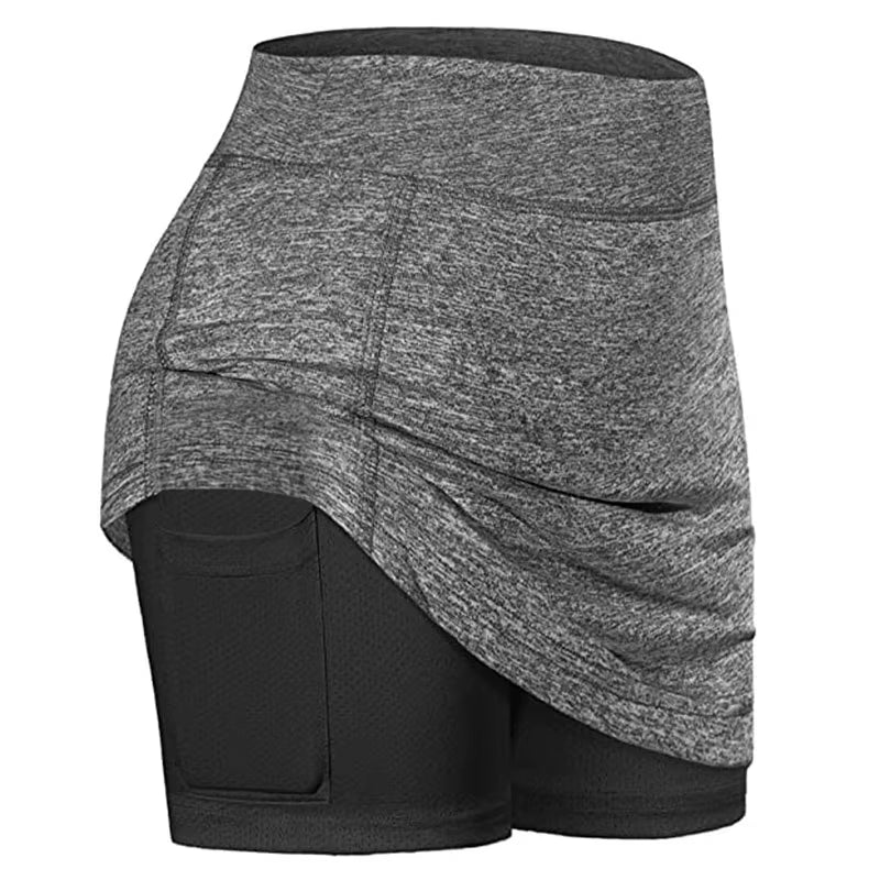 Women'S Tennis Skirts Inner Shorts Elastic Sports Golves Skorts with Phone Pockets Sexy Fitness High Waist Yoga Dancing Shorts