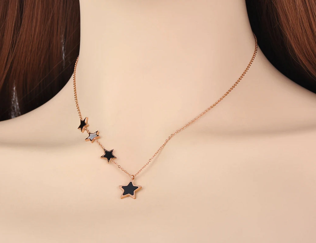 Trendy Black Acrylic Star Choker Necklace for Women - Original Titanium Stainless Steel with Charm Pendant