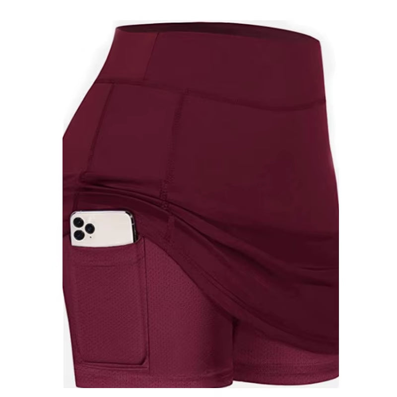 Women'S Tennis Skirts Inner Shorts Elastic Sports Golves Skorts with Phone Pockets Sexy Fitness High Waist Yoga Dancing Shorts