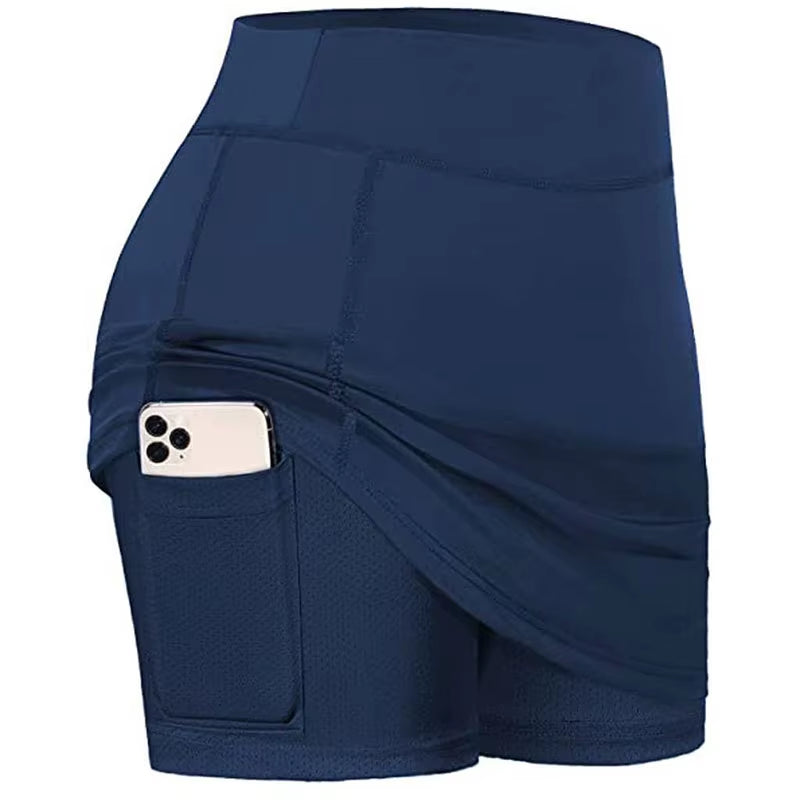 Women'S Tennis Skirts Inner Shorts Elastic Sports Golves Skorts with Phone Pockets Sexy Fitness High Waist Yoga Dancing Shorts