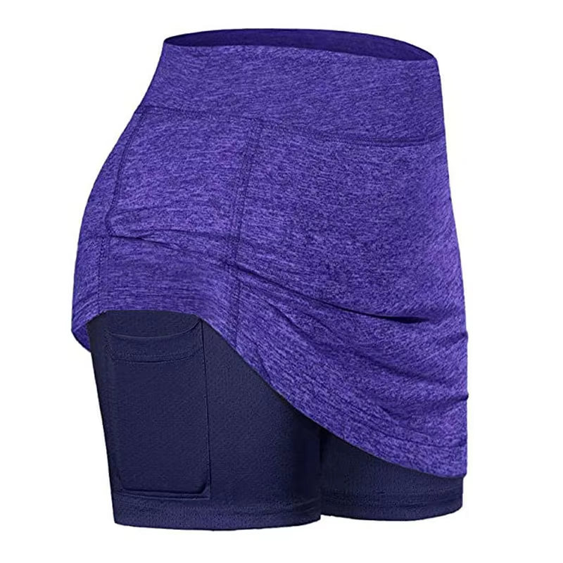 Women'S Tennis Skirts Inner Shorts Elastic Sports Golves Skorts with Phone Pockets Sexy Fitness High Waist Yoga Dancing Shorts