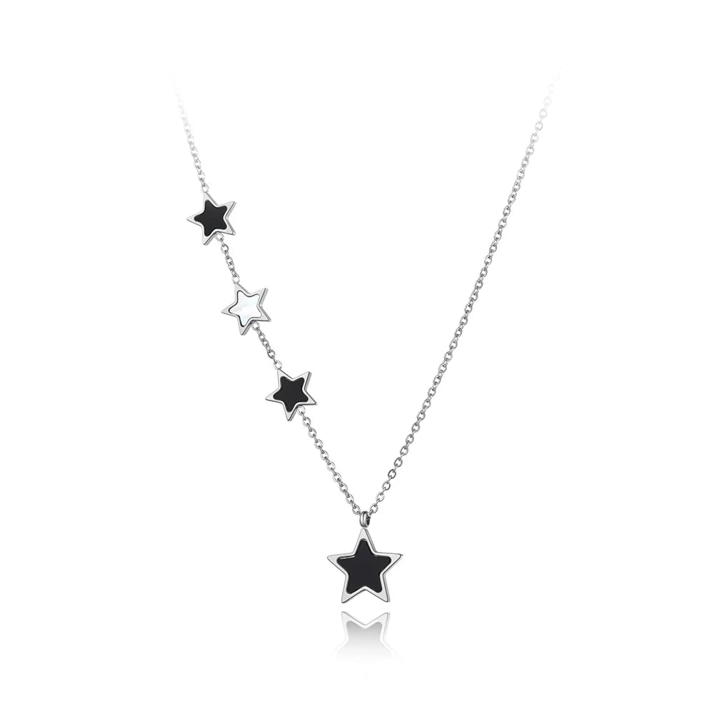Trendy Black Acrylic Star Choker Necklace for Women - Original Titanium Stainless Steel with Charm Pendant