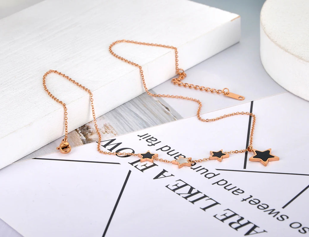 Trendy Black Acrylic Star Choker Necklace for Women - Original Titanium Stainless Steel with Charm Pendant
