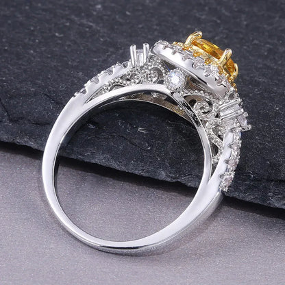 Elegant Sterling Silver CZ Stone Ring with Yellow Quartz - Perfect Engagement and Fashion Jewelry for Women