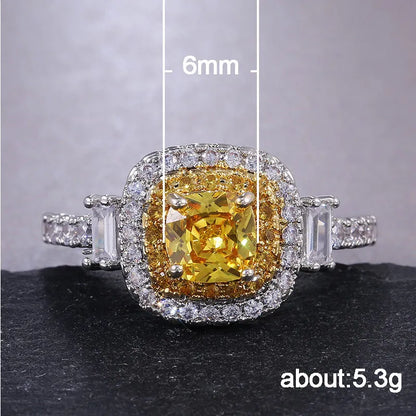 Elegant Sterling Silver CZ Stone Ring with Yellow Quartz - Perfect Engagement and Fashion Jewelry for Women