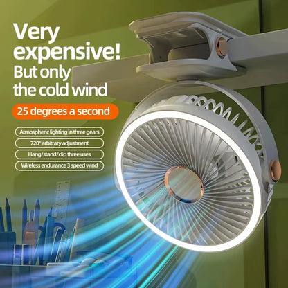 Xiaomi 8000mAh Rechargeable Clip-On Fan - 3 Speed Quiet Air Circulator with LED Light for Home and Camping