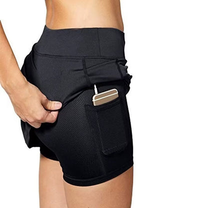 Women'S Tennis Skirts Inner Shorts Elastic Sports Golves Skorts with Phone Pockets Sexy Fitness High Waist Yoga Dancing Shorts