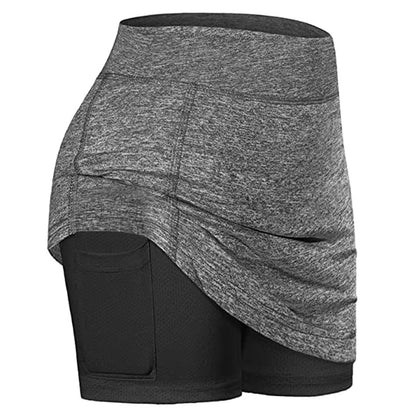 Women'S Tennis Skirts Inner Shorts Elastic Sports Golves Skorts with Phone Pockets Sexy Fitness High Waist Yoga Dancing Shorts